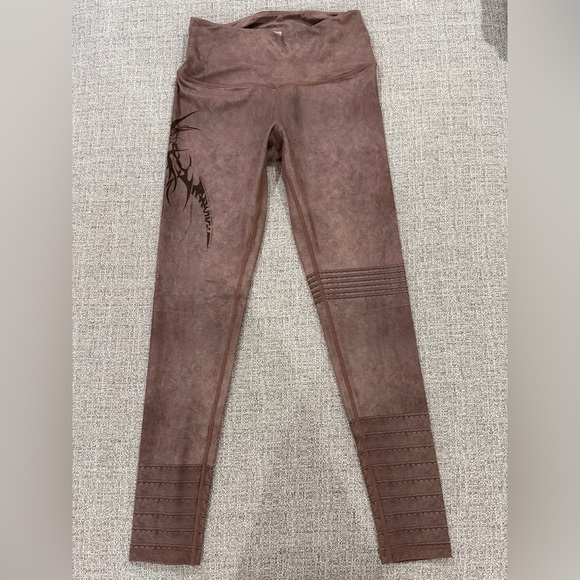 chrisportate Pants - CHISPORTATE Rustic Moto Brown Leggings with Unique Gothic Print
